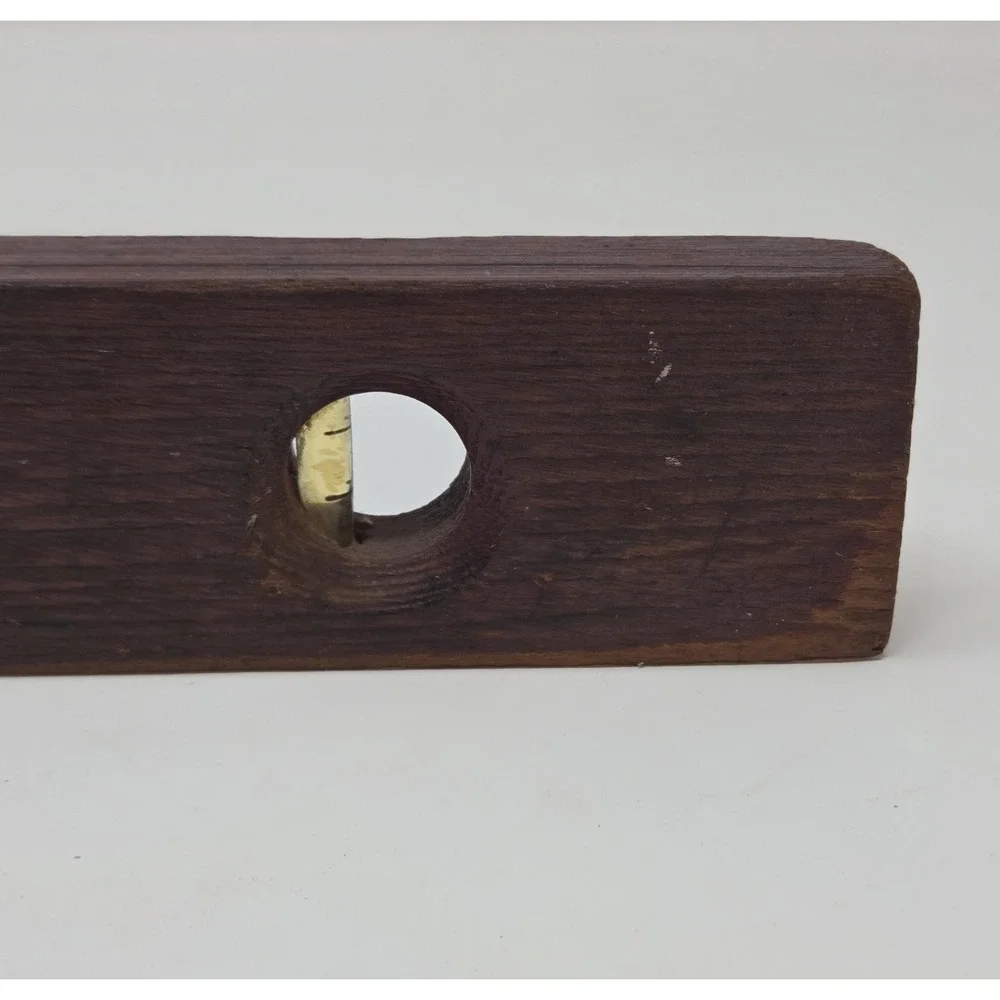 Antique Wood Spirit Level Brass Vial Plate Made in USA Plumb Carpenter Tool